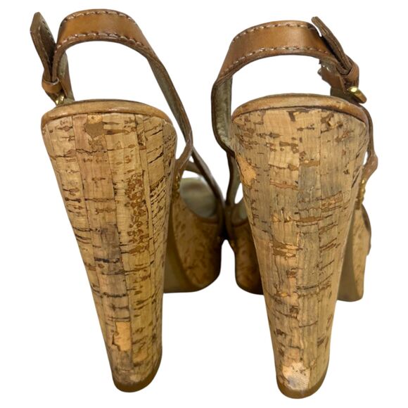 Prada Cork Platform Chunky Heel Brown Leather Studded Heels EU 36.5 US 6.5 -READ - Picture 9 of 13